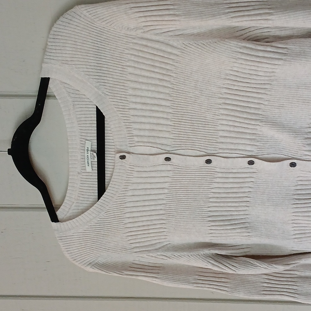 American Eagle Cream Button Down Mixed Ribbed Long Sleeve Cardigan Size XL - Picture 2 of 9